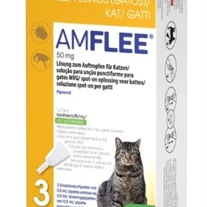 Amflee Spot On Cat – 3 pipetter – Beskyttelse mod lopper, flåter og lus