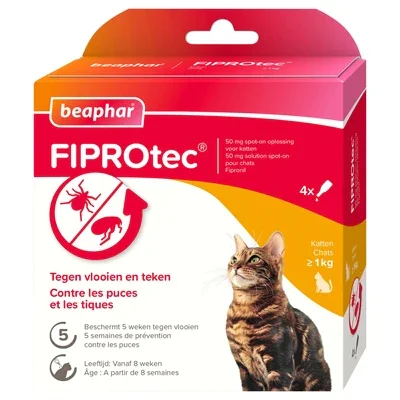 Beaphar Fiprotec Kat – 4 pipetter - Mod lopper og flåter - Fra 1 kg og 8 uger