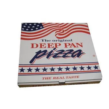 Pizzaæske 29x29x4.5 cm alabast med tryk Deep Pan Pizza,100 stk/krt