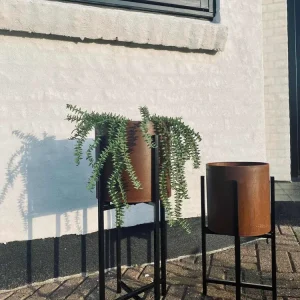 Plantekasse sæt af 2 – Rust med sorte ben - Rund potte