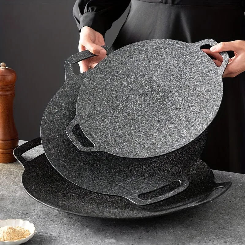Grillpande i støbejern, rund form, non-stick belægning i Maifan-sten, grillpande med håndtag - NK103563 24cm