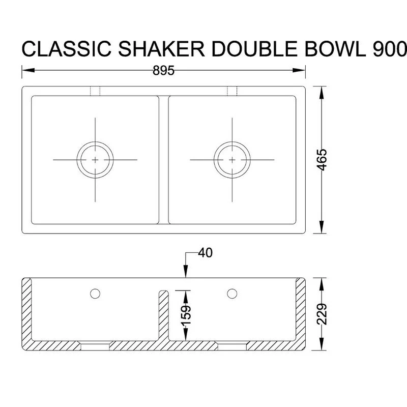 Shaws Archetypal Shaker 900 porcelæn dobbelt vask