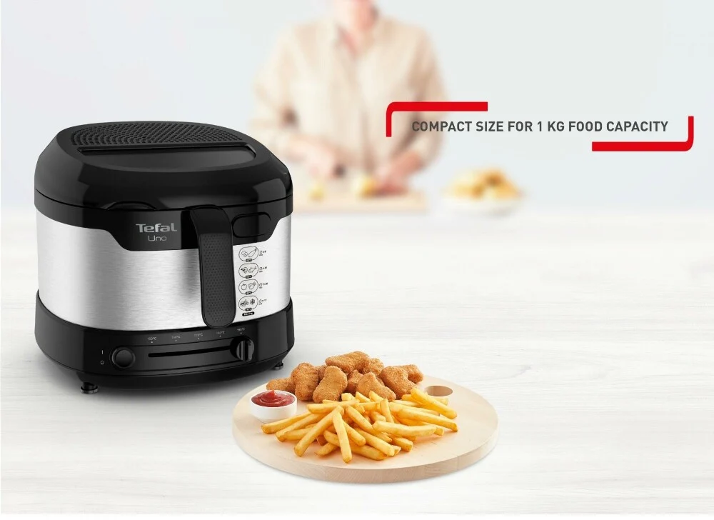 Tefal Uno FF215D Enkelt 1,8 L Enkeltstående 1600 W Frituregryde Sort, Rustfrit chromed