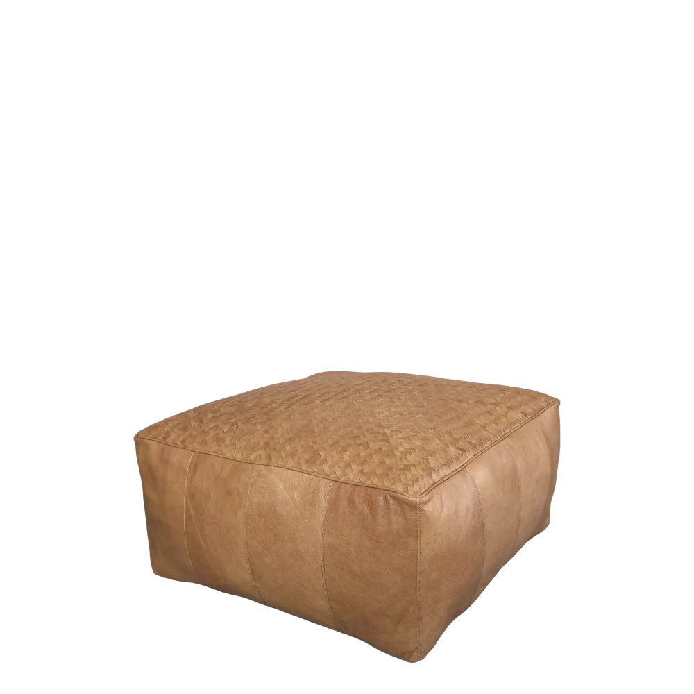 Loungepuf i læder, H35/L75/B75 cm cognac