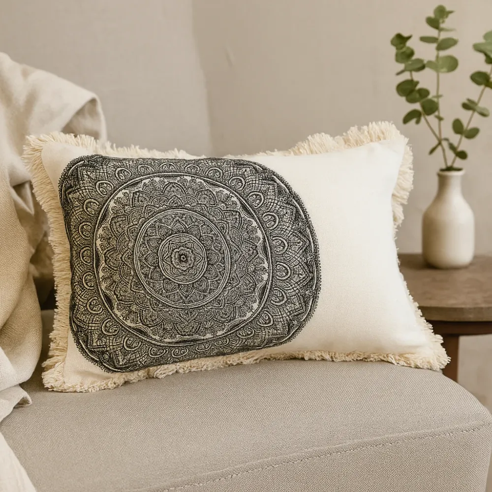 Pudebetræk Bomuld Mandala 30x50cm Sort