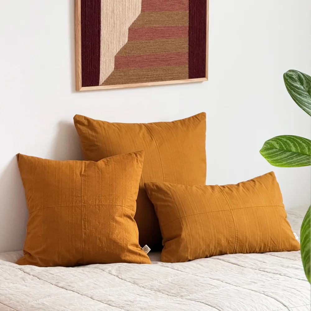 Upcycled pudebetræk, 30x50cm, brændt orange, Emily striber