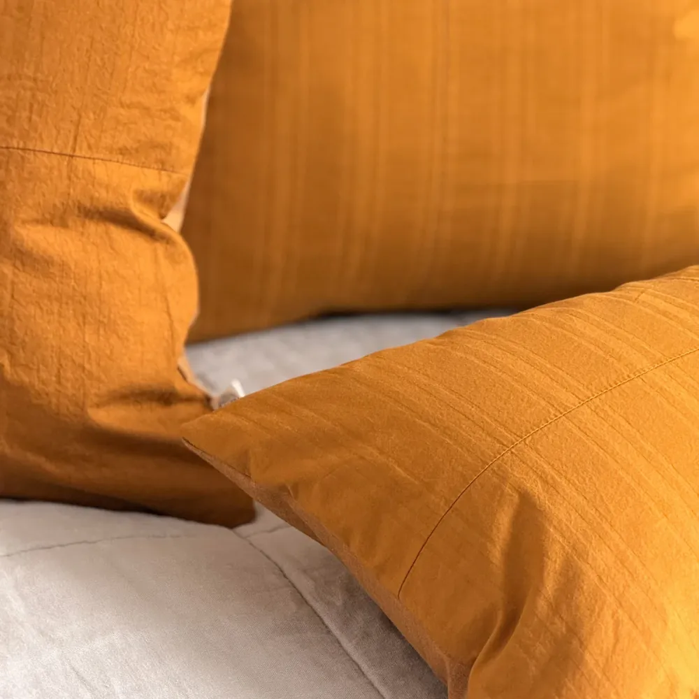 Upcycled pudebetræk, 30x50cm, brændt orange, Emily striber