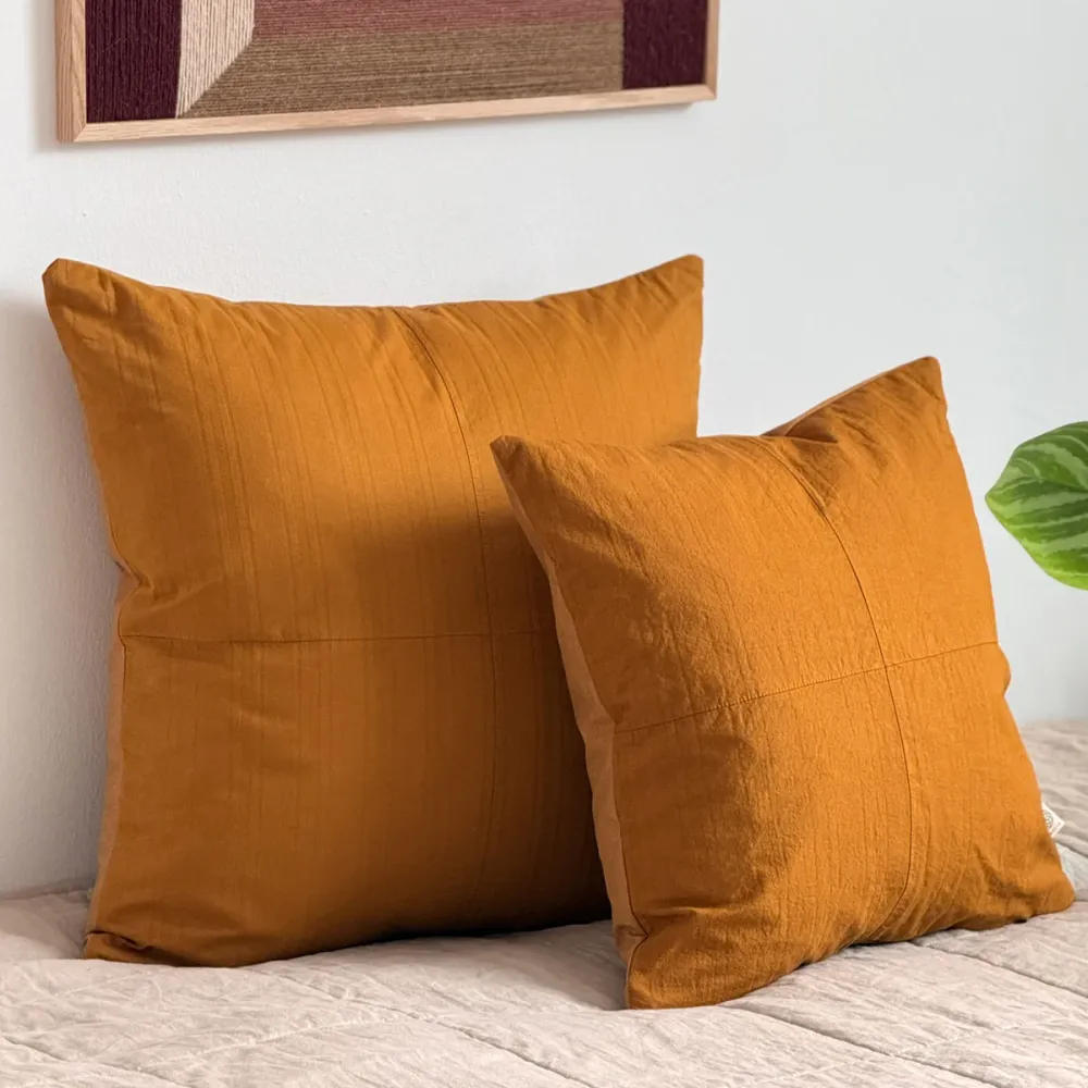 Upcycled pudebetræk, 50x50cm, brændt orange, Emily striber