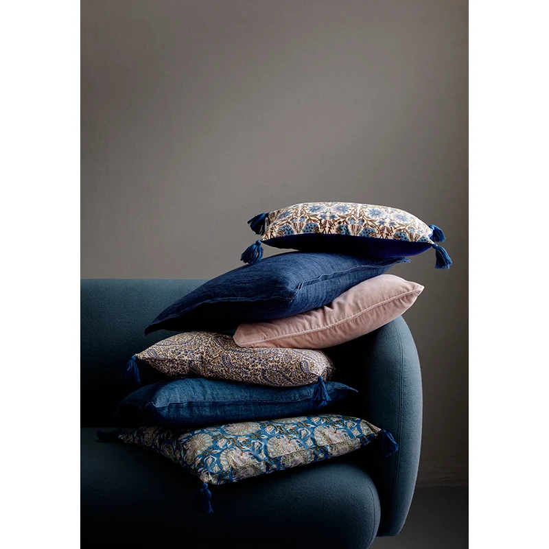 Bungalow pudebetræk i velour, 50 x 50 cm - China blue
