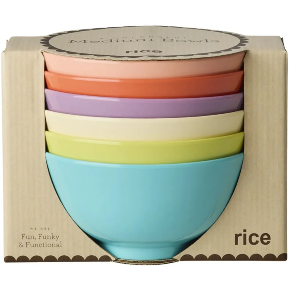 Rice Melamin Medium Skål Asst. Glory Days Colors - 6 Pak - 700 Ml