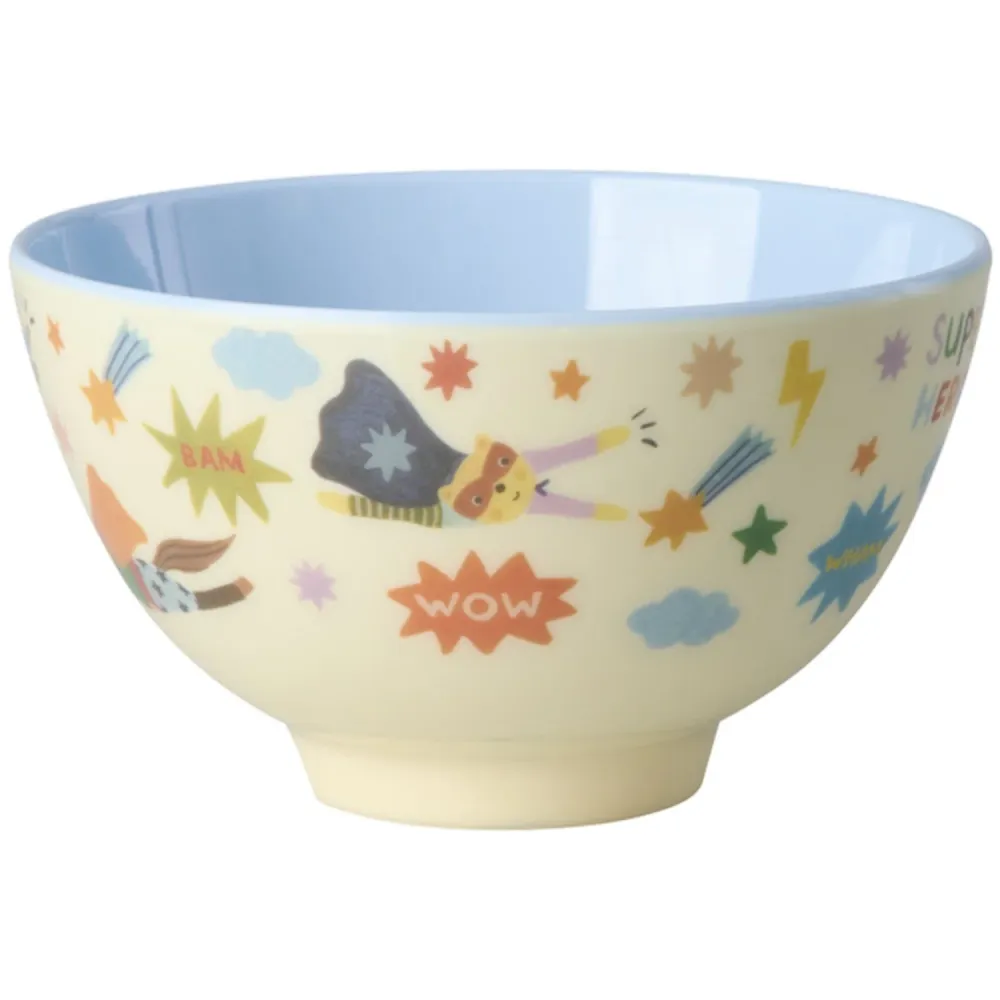 Rice Melamin Skål Med Hero Print - Petite - Soft Blue - 300 Ml