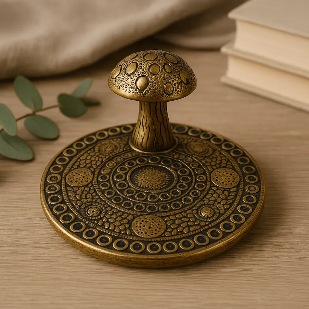 Antik Messing Svampe Røgelsesholder Mandala Ring Bakke