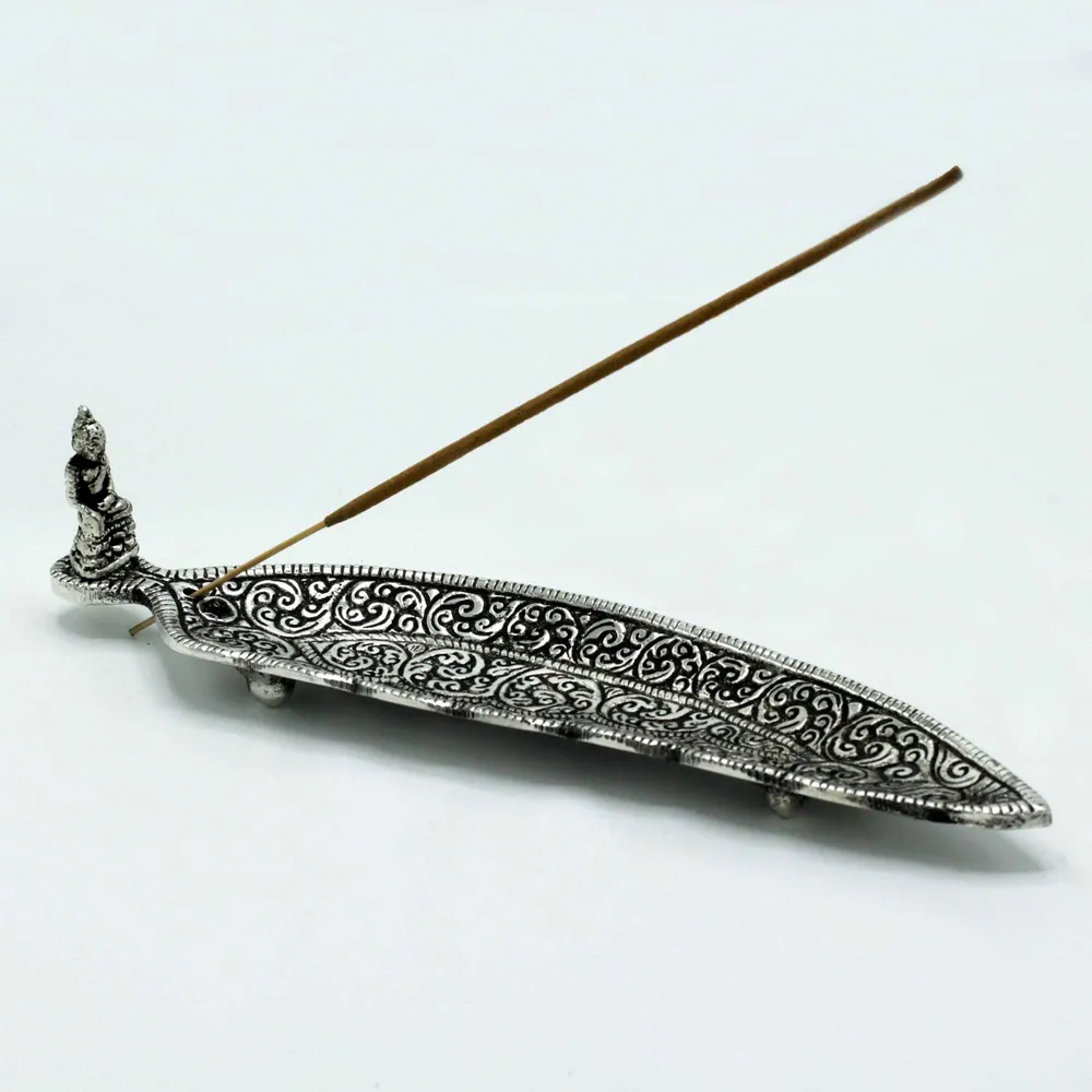 Buddha pind røgelsesholder poleret aluminium 23cm