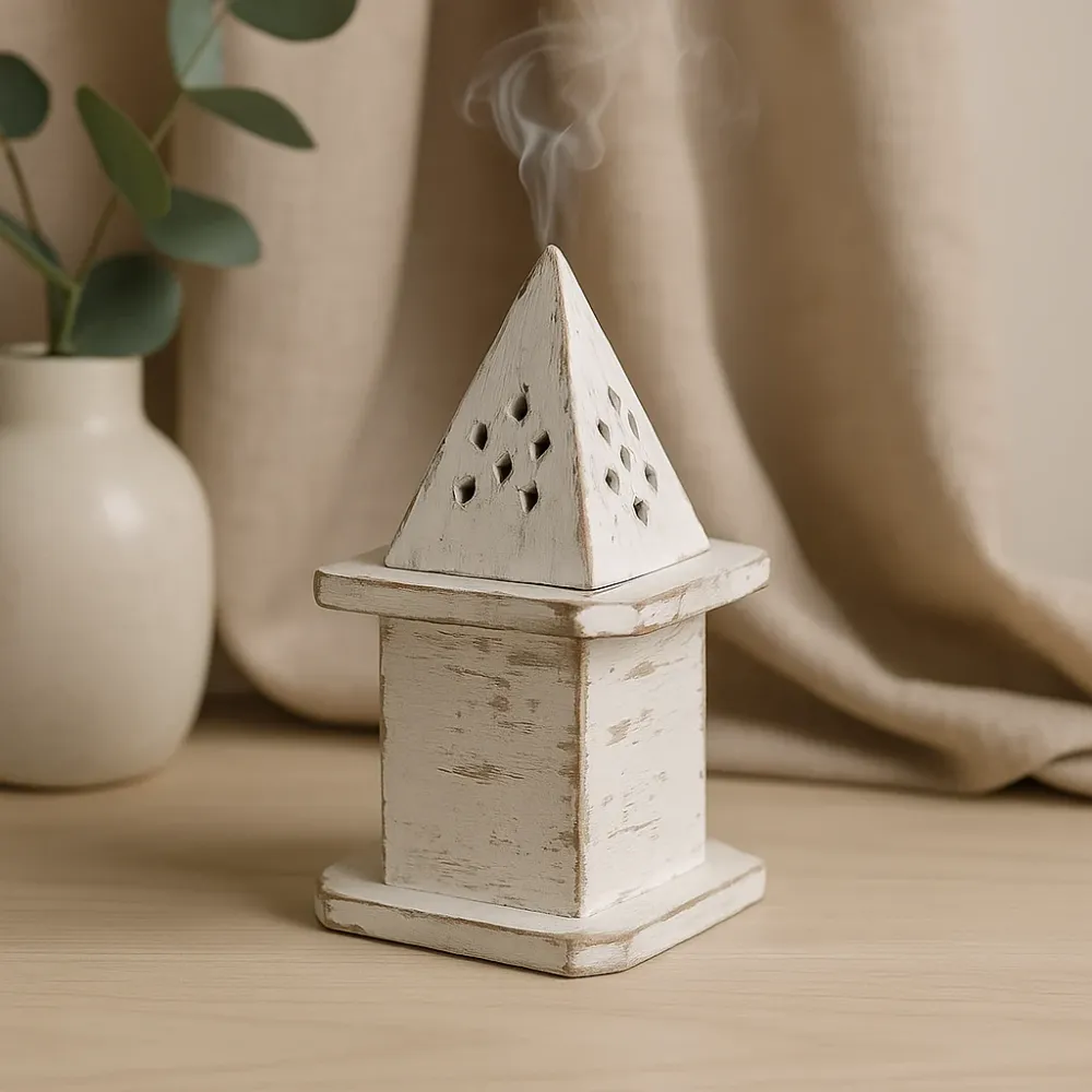Røgelsesholder Hvidvasket Pyramide Mini Hus