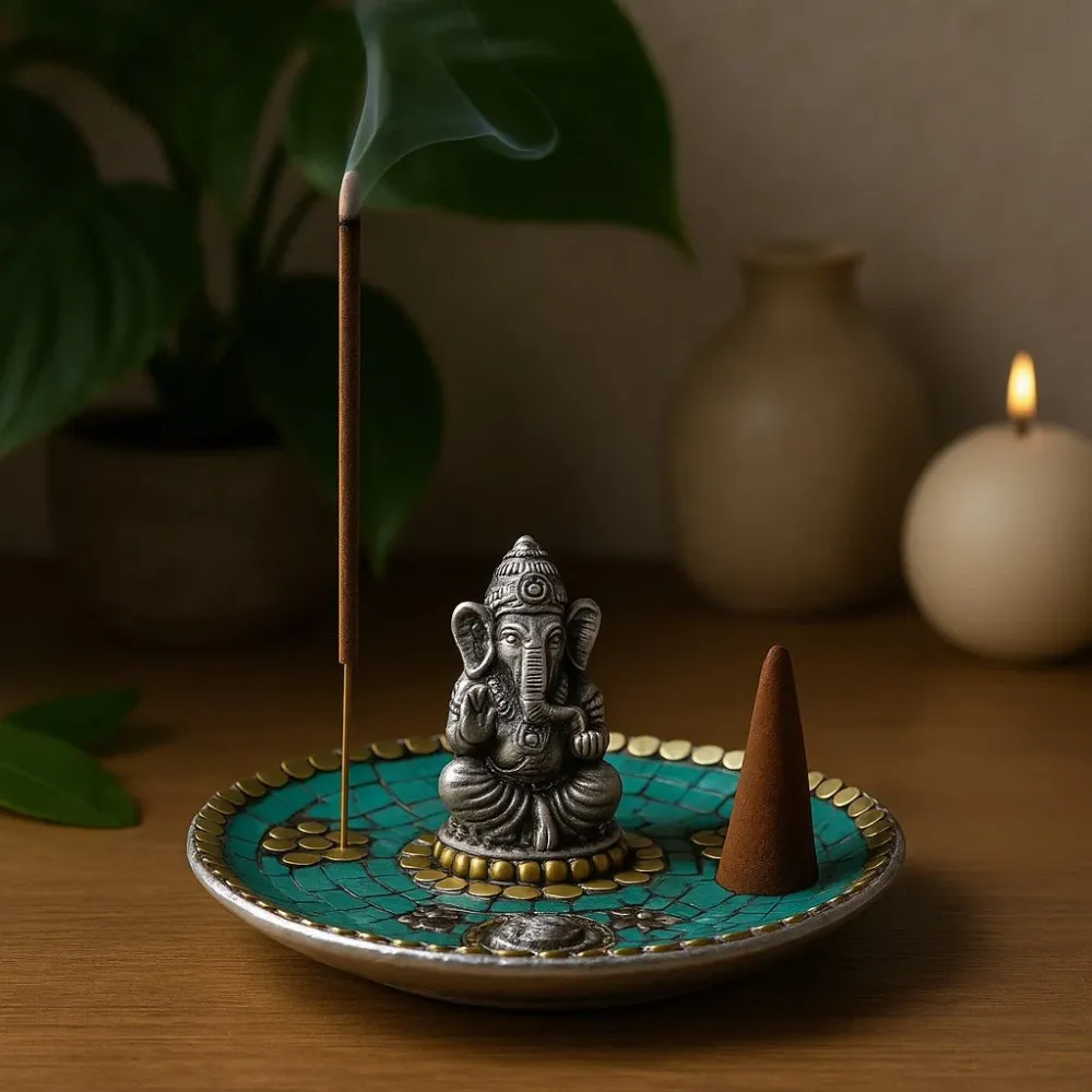 Røgelsesholder Kegle Og Stick Ganesha Tibetansk Keramik