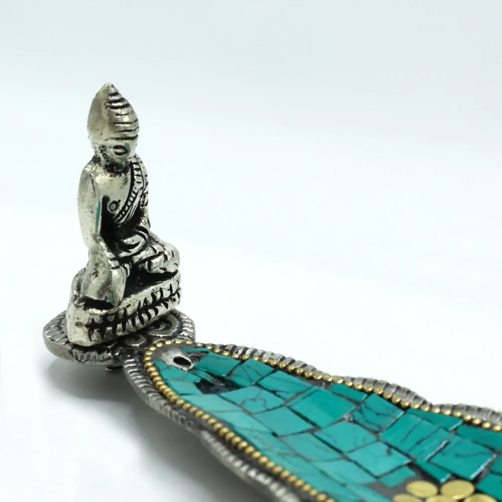 Røgelsesholder, Keramisk Buddha Langt Tibetansk Blad