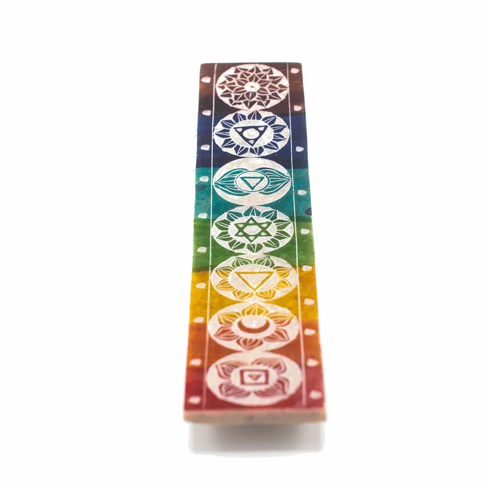 Røgelsesholder sæbesten syv chakra 26x5cm