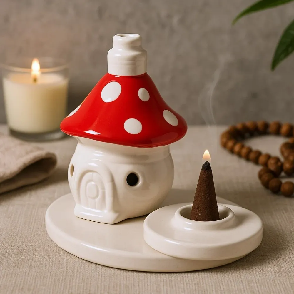 Røgelseskeglebrænder Keramisk Fe Toadstool Hus