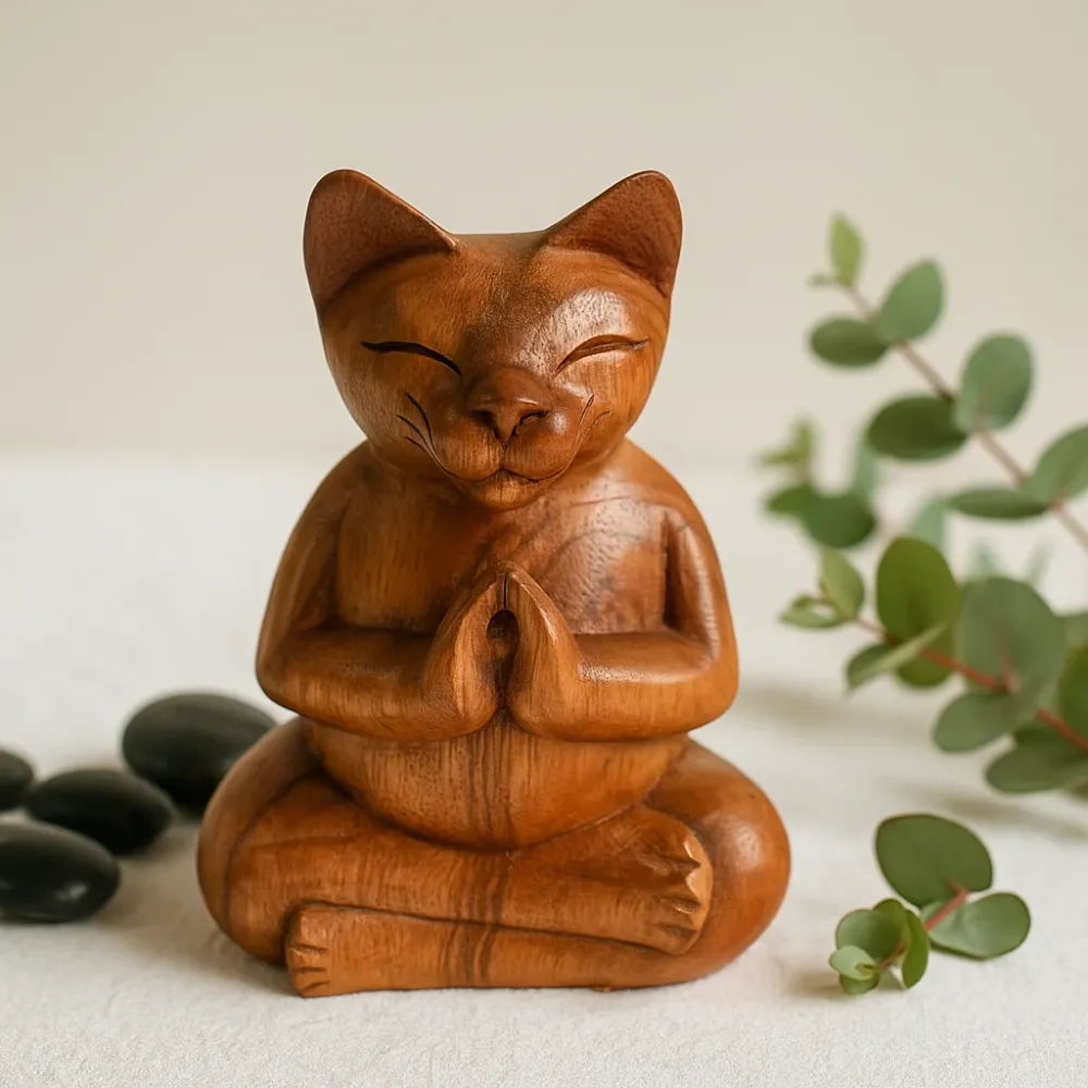 Udhugget Træ Røgelsesbrænder Stor Yoga Kat