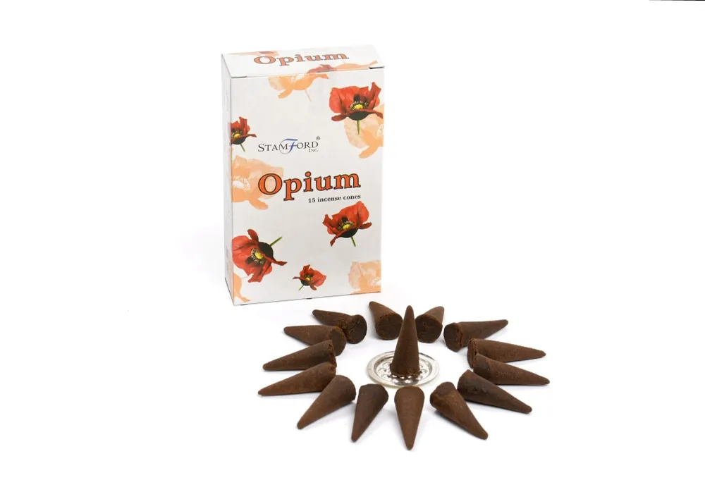 Opium røgelseskegler 15 stk med holder Stamford