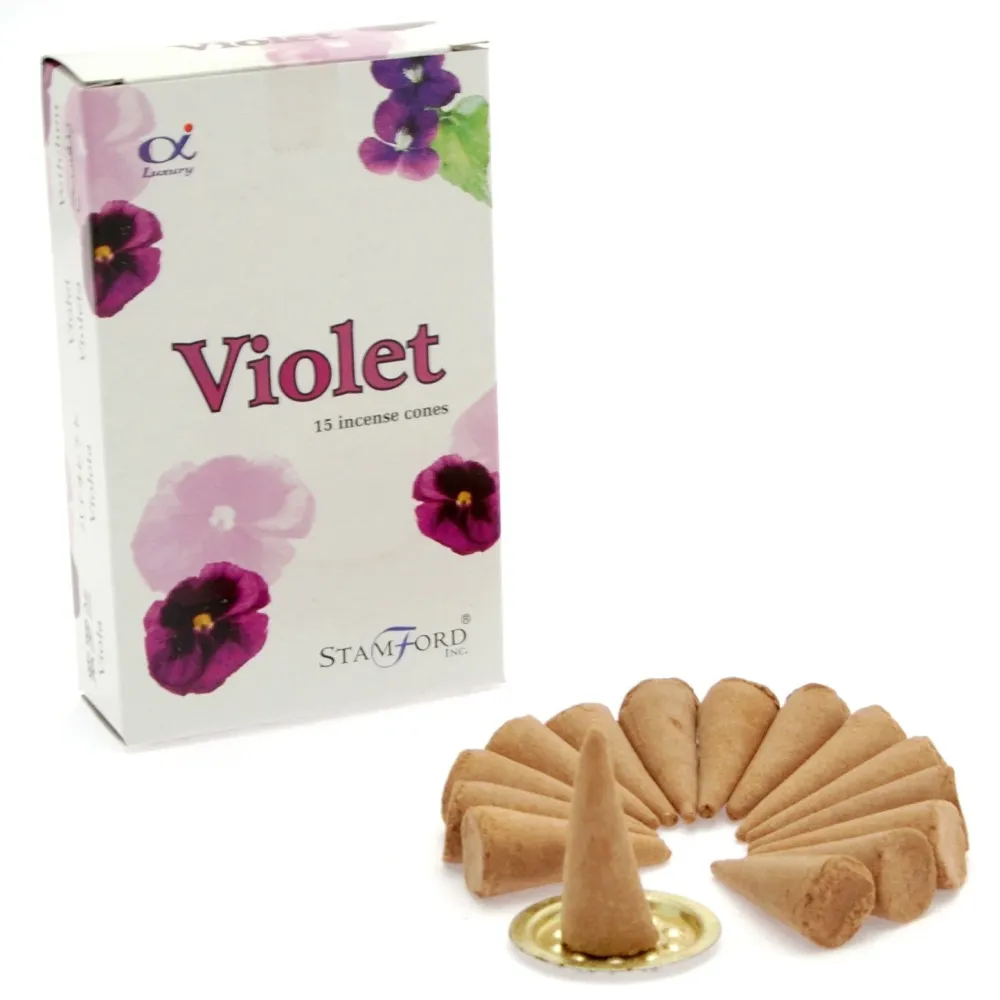 Violet Røgelseskegler 15 Pakke Med Holder Stamford
