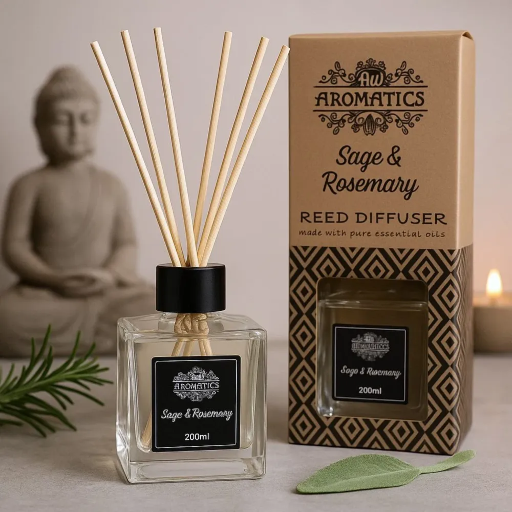 Rørduft diffuser salvie og rosmarin, 200ml gammel visdom