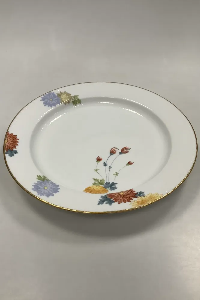 Royal Copenhagen Stel No 93 Hvid Halvblonde m. Blomster og Guldkant Rundt Servingsfad 35,2cm / 13.86 inch