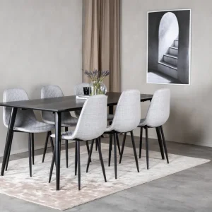 Dipp Spisebord 180 x 90 Charcoal & 6 stk Polar Spisebordsstole Grå