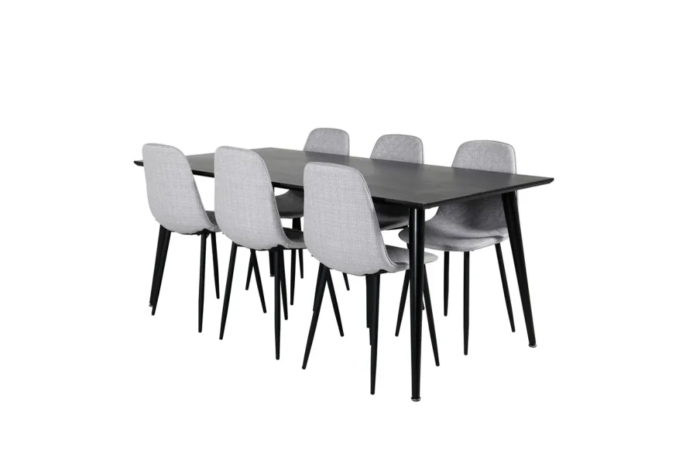 Dipp Spisebord 180 x 90 Charcoal & 6 stk Polar Spisebordsstole Grå