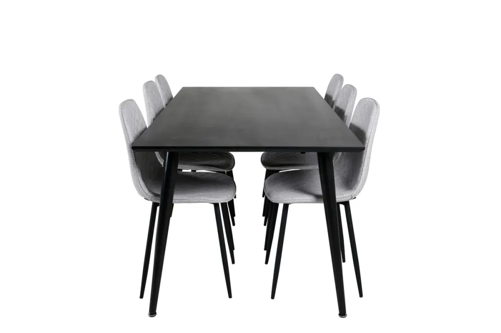 Dipp Spisebord 180 x 90 Charcoal & 6 stk Polar Spisebordsstole Grå