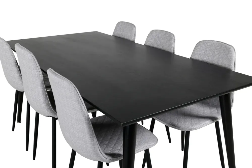 Dipp Spisebord 180 x 90 Charcoal & 6 stk Polar Spisebordsstole Grå