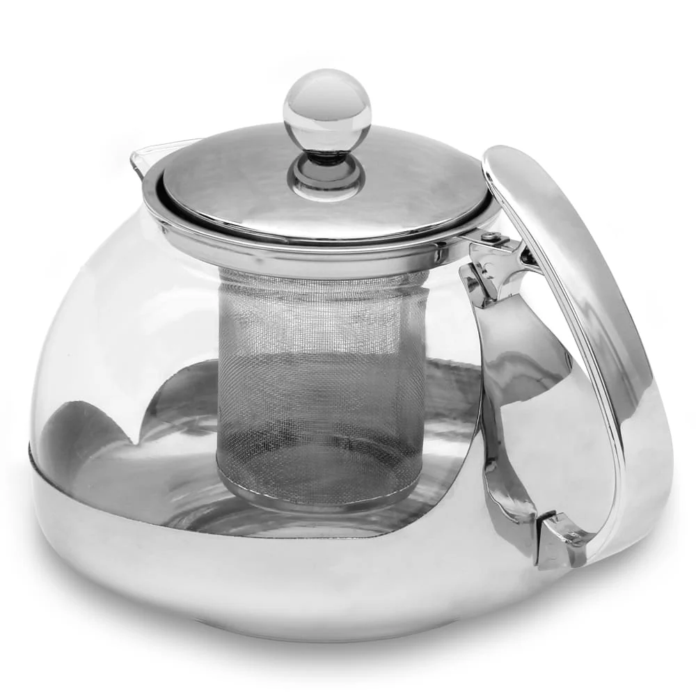 Tepotte, glas med si, rustfrit alloy, 1200 ml, ikke-dryppende, varmebestandig