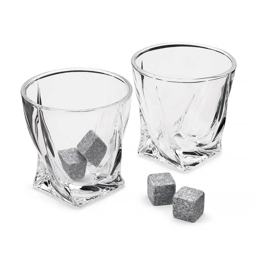 2 stk Twisted Whiskey Glass - med 4 issten