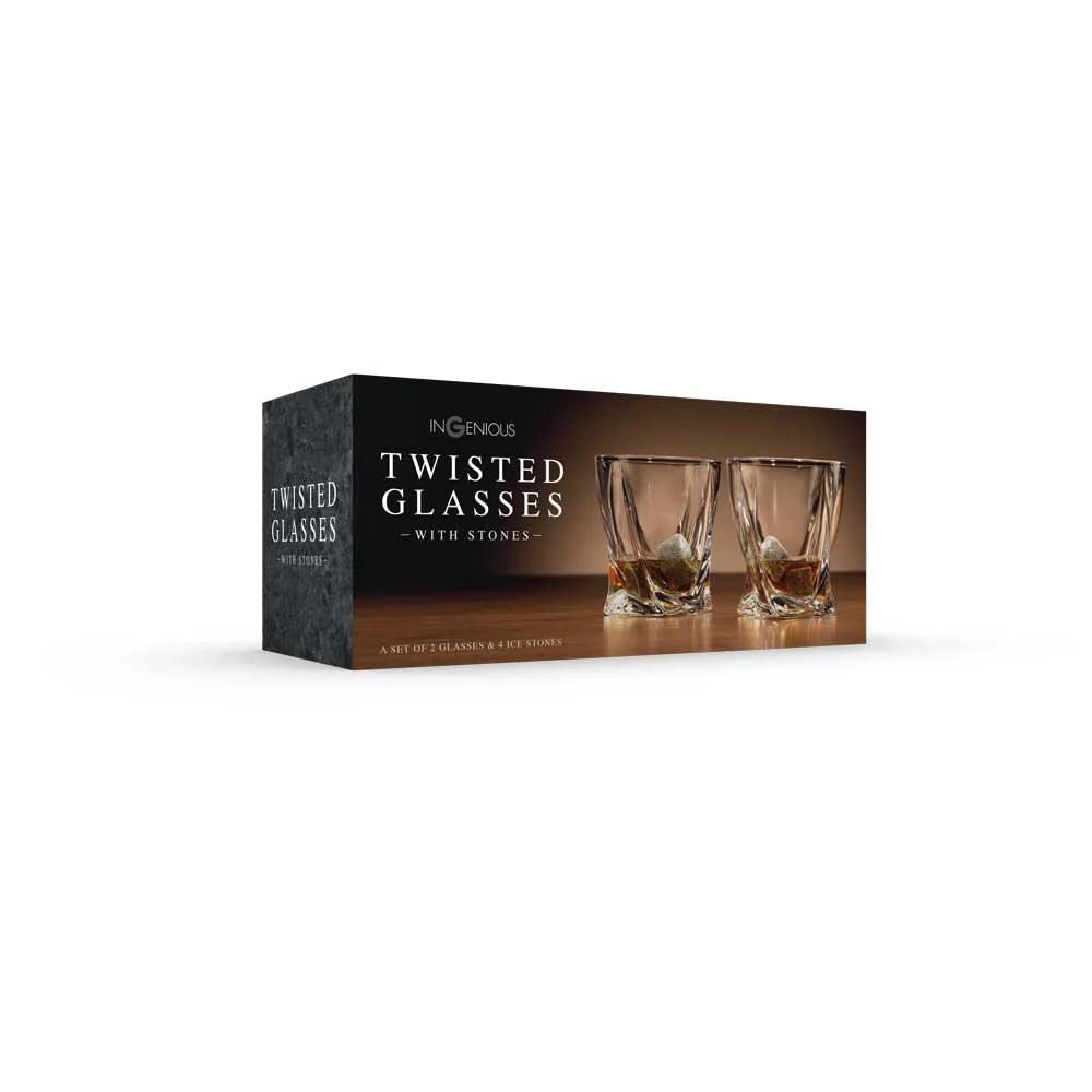 2 stk Twisted Whiskey Glass - med 4 issten