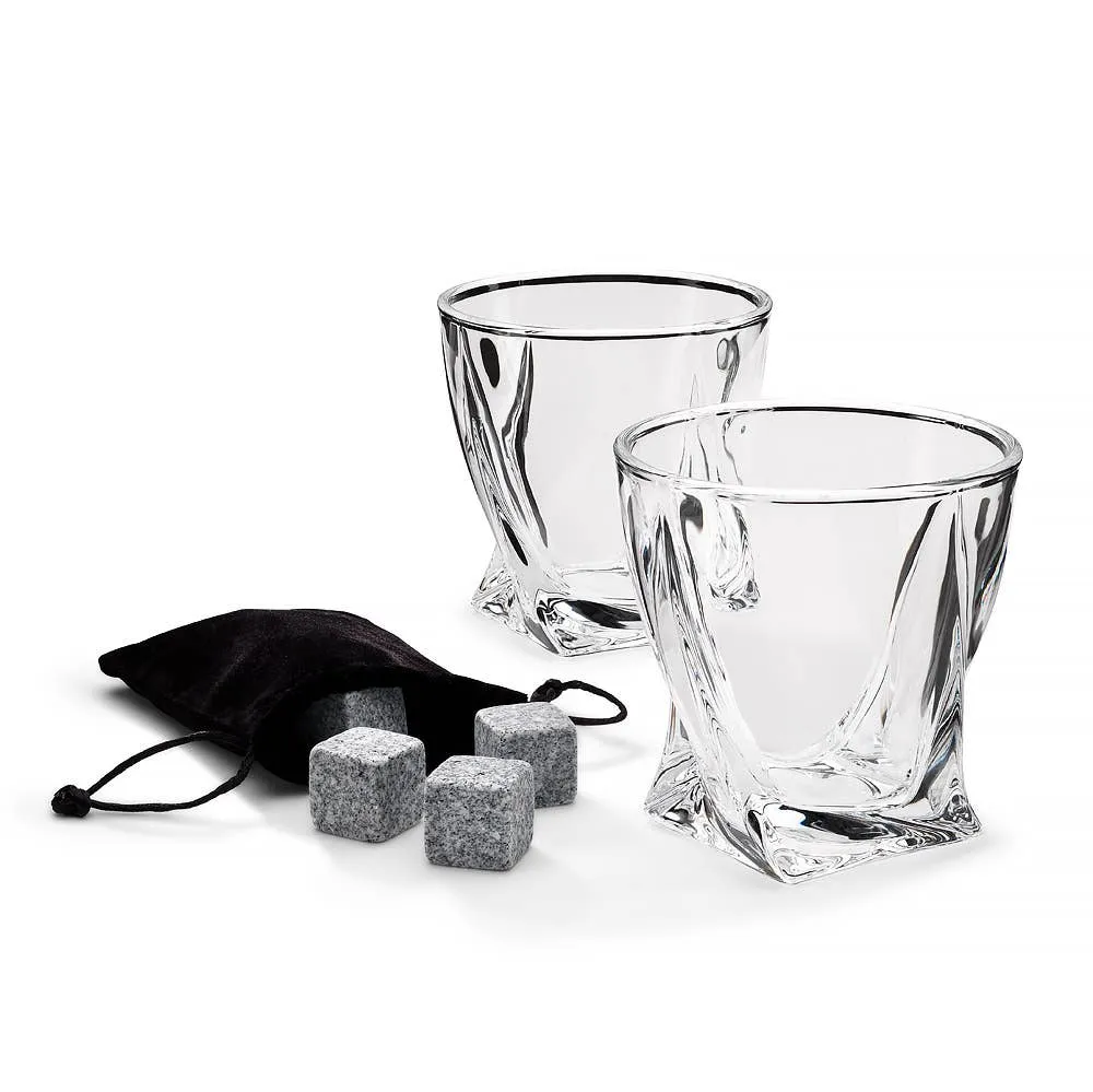 2 stk Twisted Whiskey Glass - med 4 issten