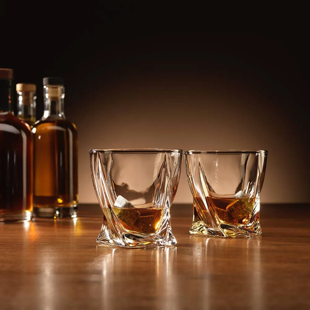 2 stk Twisted Whiskey Glass - med 4 issten