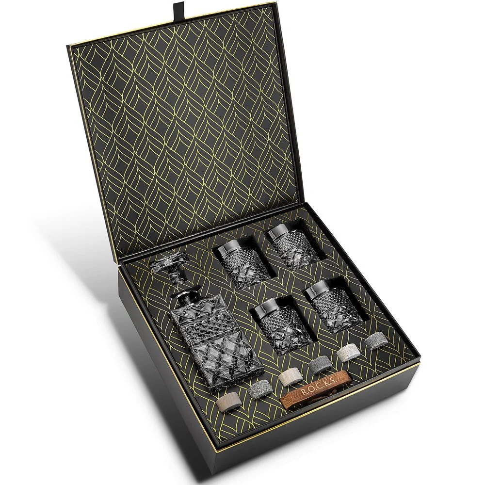 Whiskey Decanter Glasses & Chilling Stones - Luksus i Gaveæske