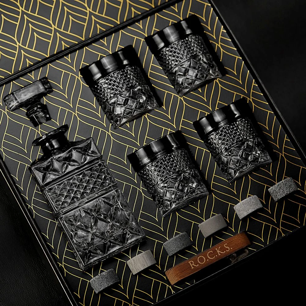 Whiskey Decanter Glasses & Chilling Stones - Luksus i Gaveæske