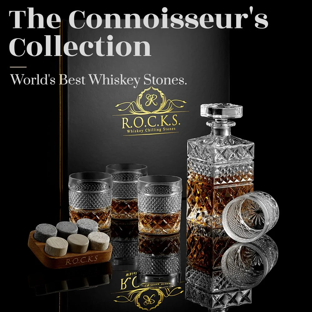 Whiskey Decanter Glasses & Chilling Stones - Luksus i Gaveæske