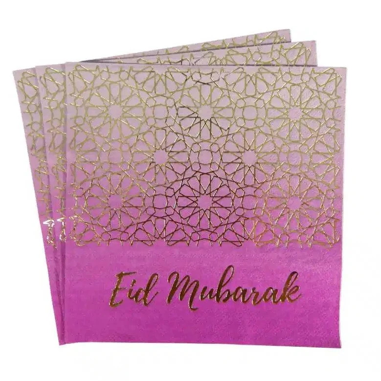 EID Mubarak, lilla og guld servietter, 20 stk.