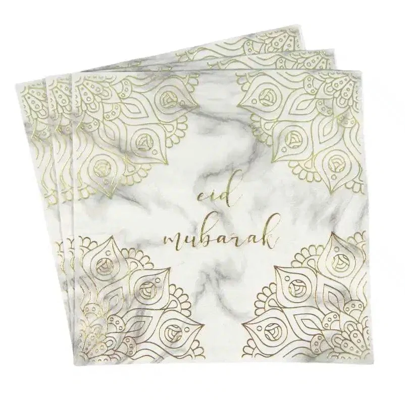 EID Mubarak, marmor og guld servietter, 20 stk.