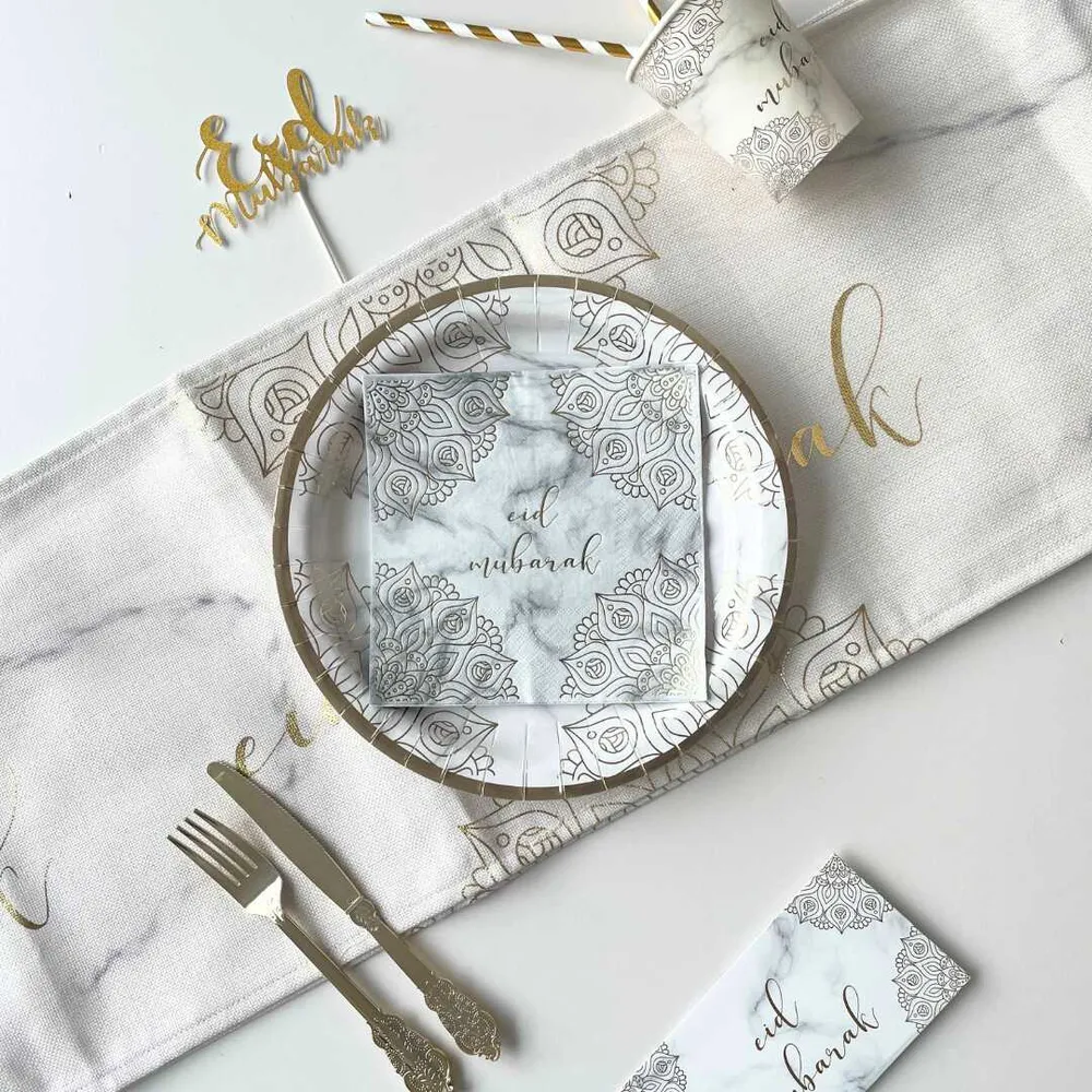 EID Mubarak, marmor og guld servietter, 20 stk.