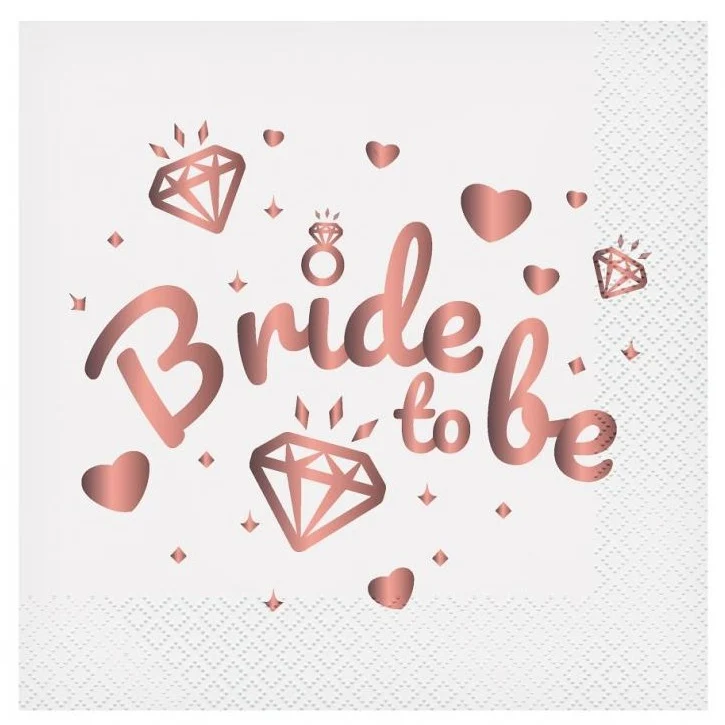 Hvide "Bride To Be" servietter, 20 stk.