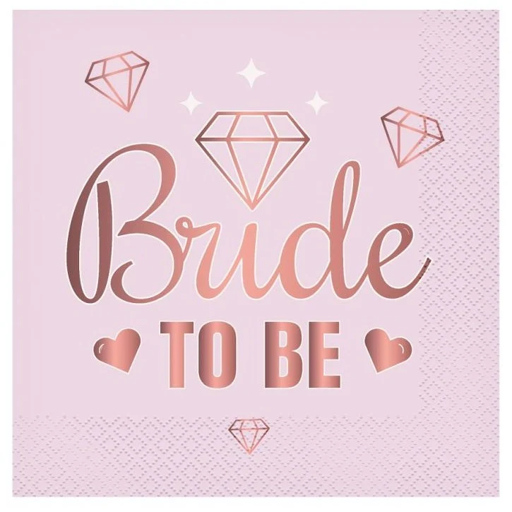 Lyserøde "Bride To Be" servietter, 20 stk.