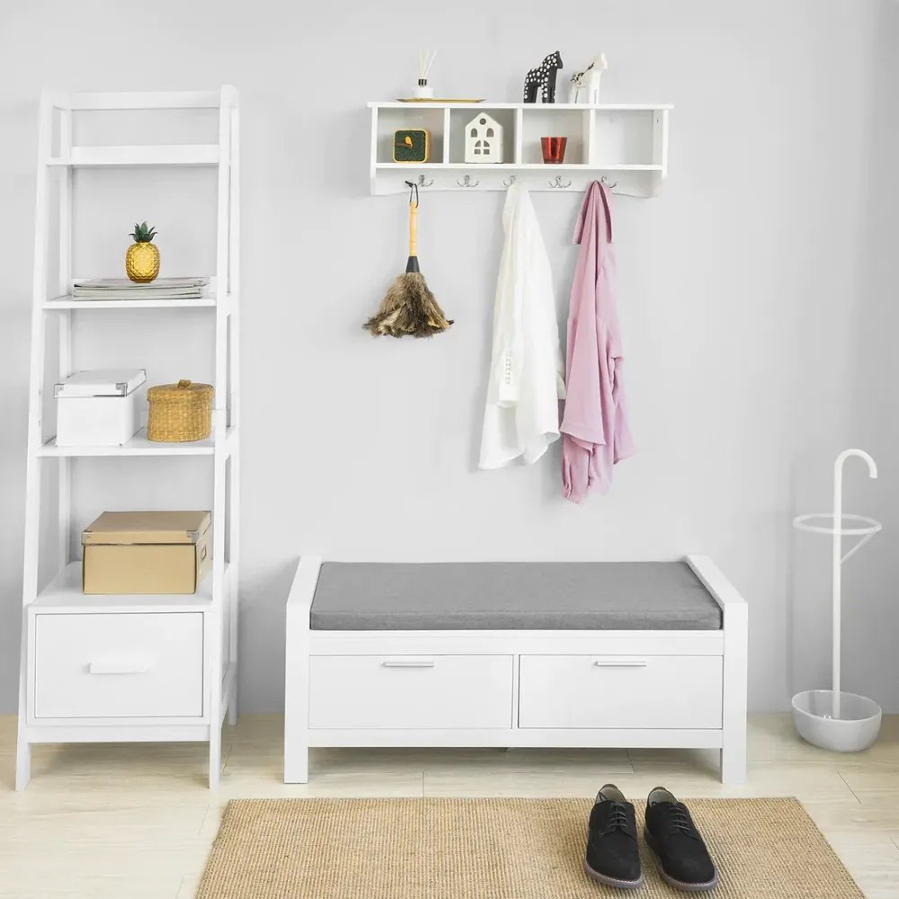 Bænk til opbevaring af sko med polstret pude, 100x40x40 cm, kridt