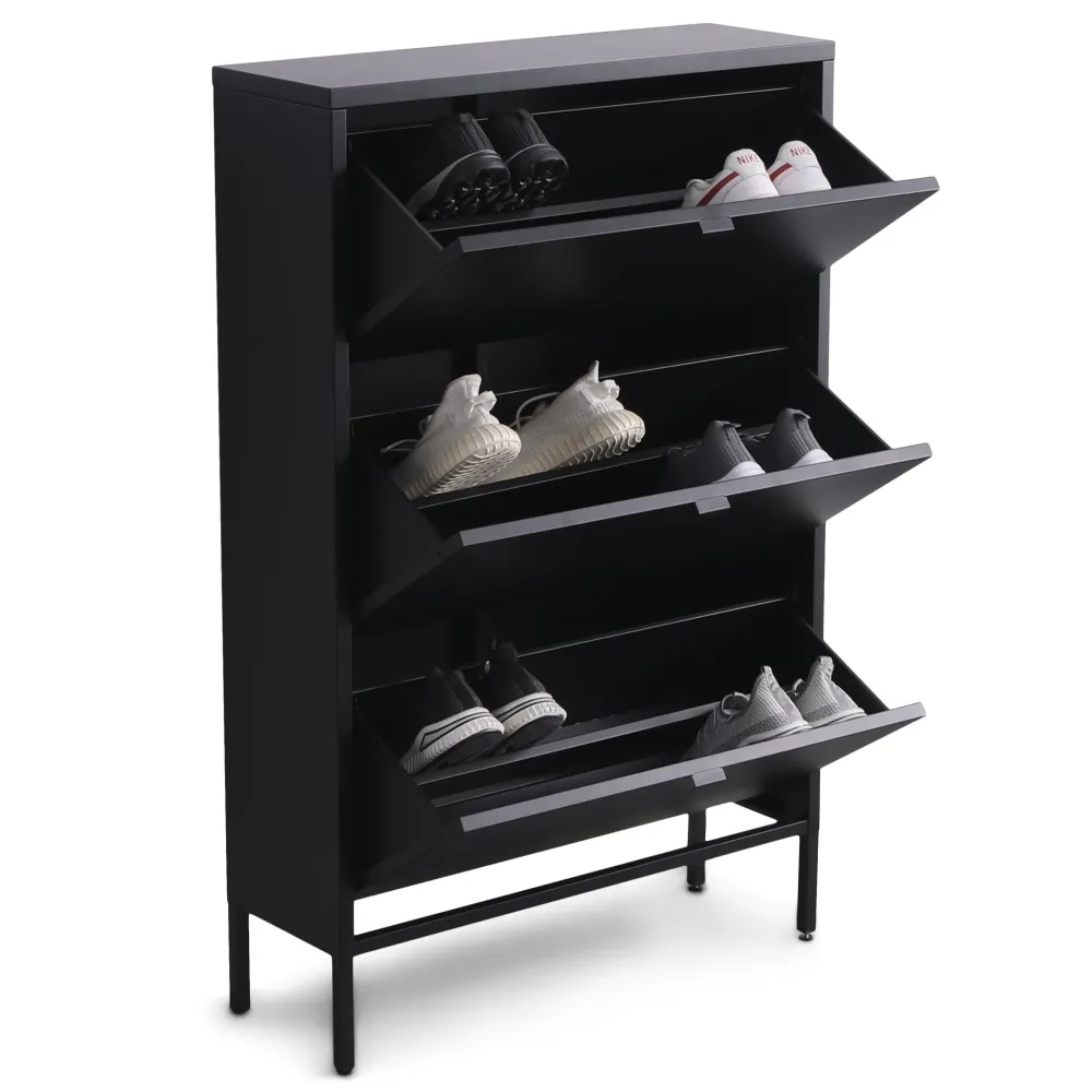 Herman Skoskab - Sort alloy med 3 rum - 80x26x125 cm. Brudt emballage (OU11024)