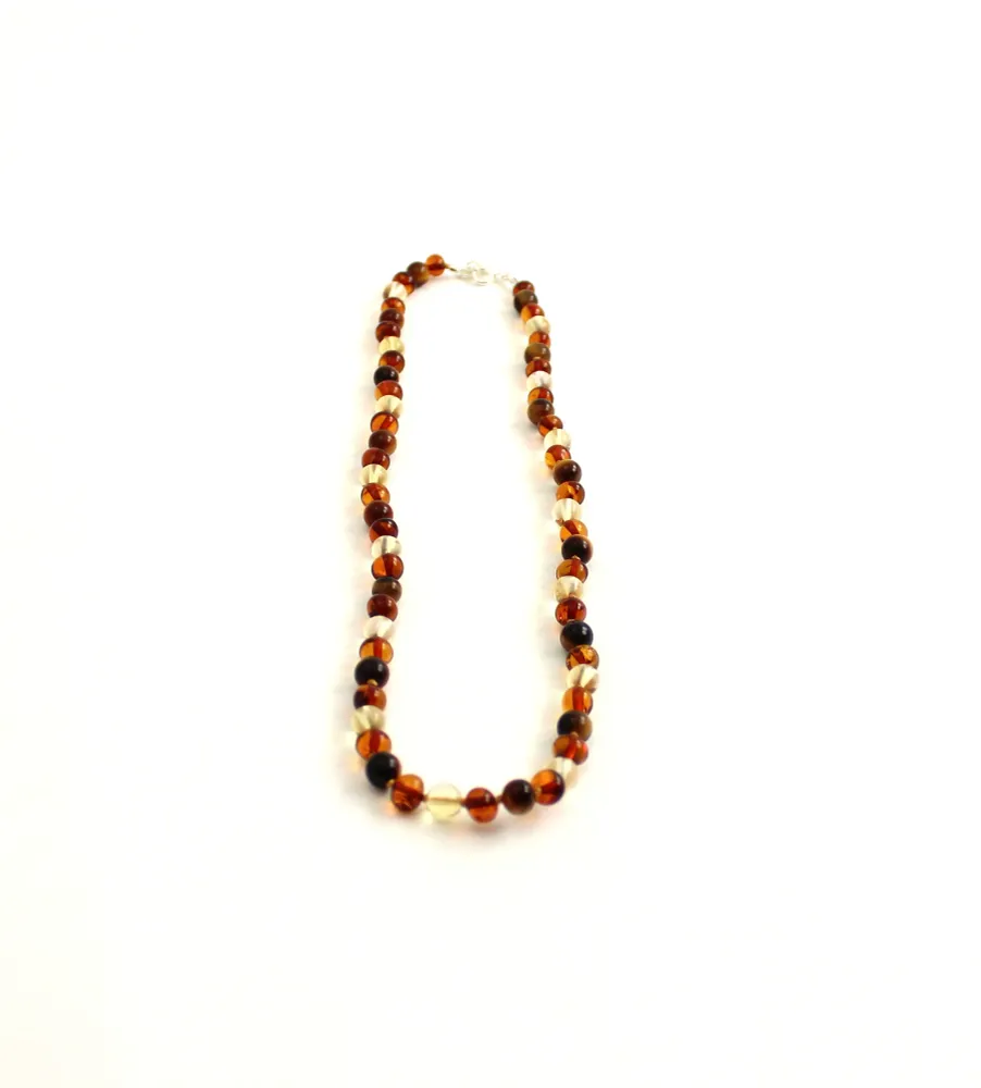 Rav halskæde med sølvlås - voksen - cognac - citrin & tigerøje - 45 cm.