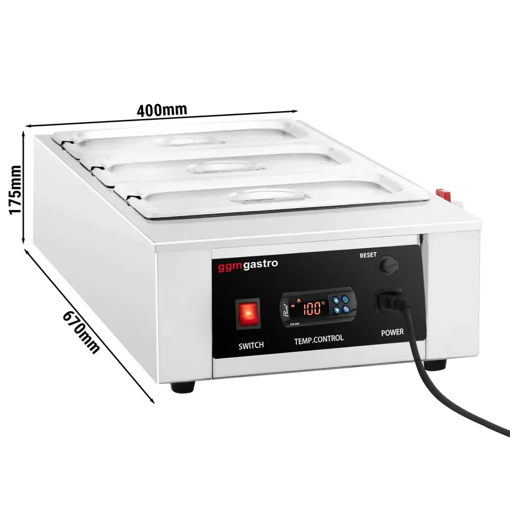Chokoladesmelter - 3x 1/3 GN - 1,5 kW - inkl. 3 låg & 3 GN 1/3 beholdere
