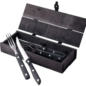 Gense Retro Farmer black Steakbestik/grillbestik 4 dele Sort/Stål