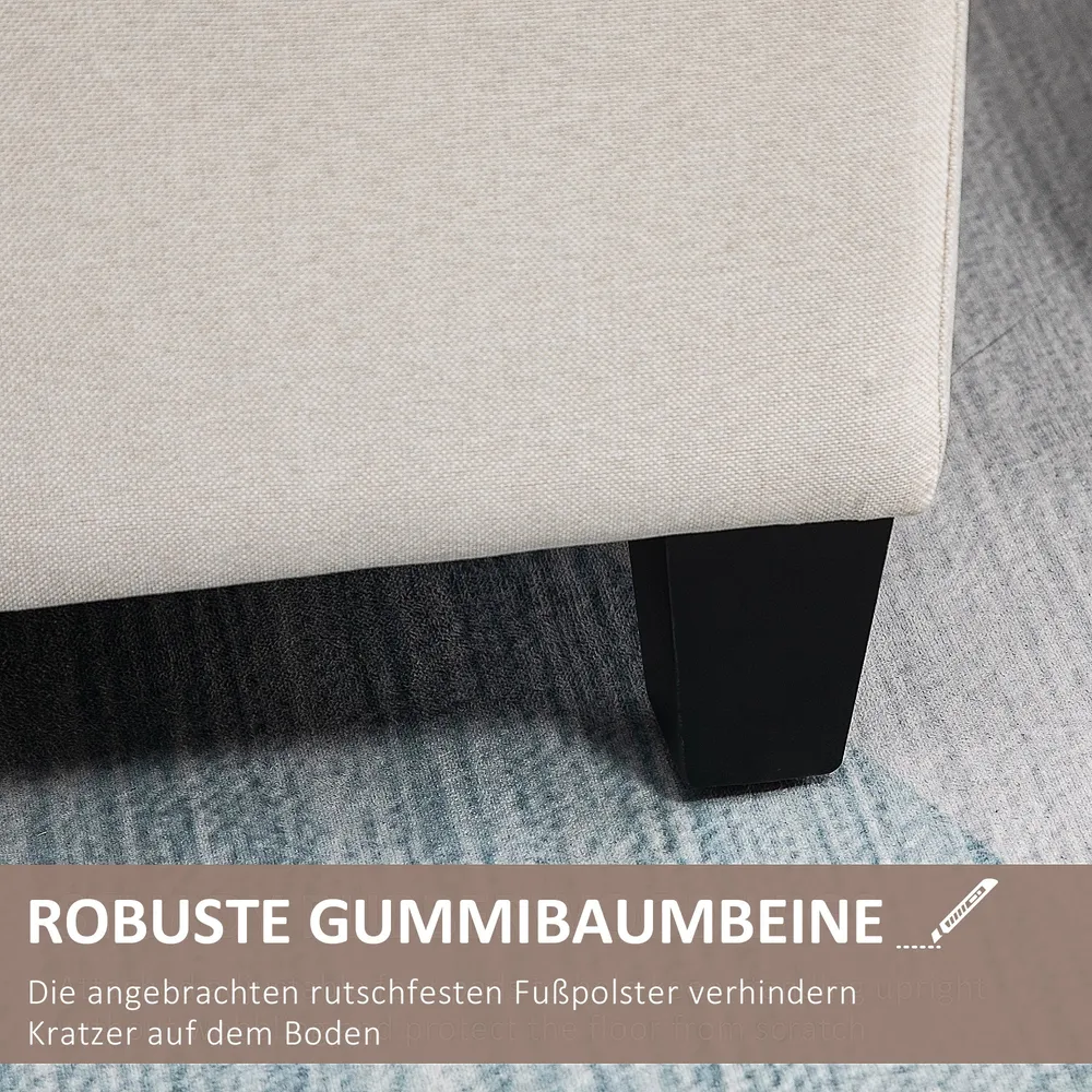 Bænk polstret bænk med opbevaringsplads kommodebænk entre soveværelse stue hørlignende synthetic-fabric gummitræ cremehvid...
